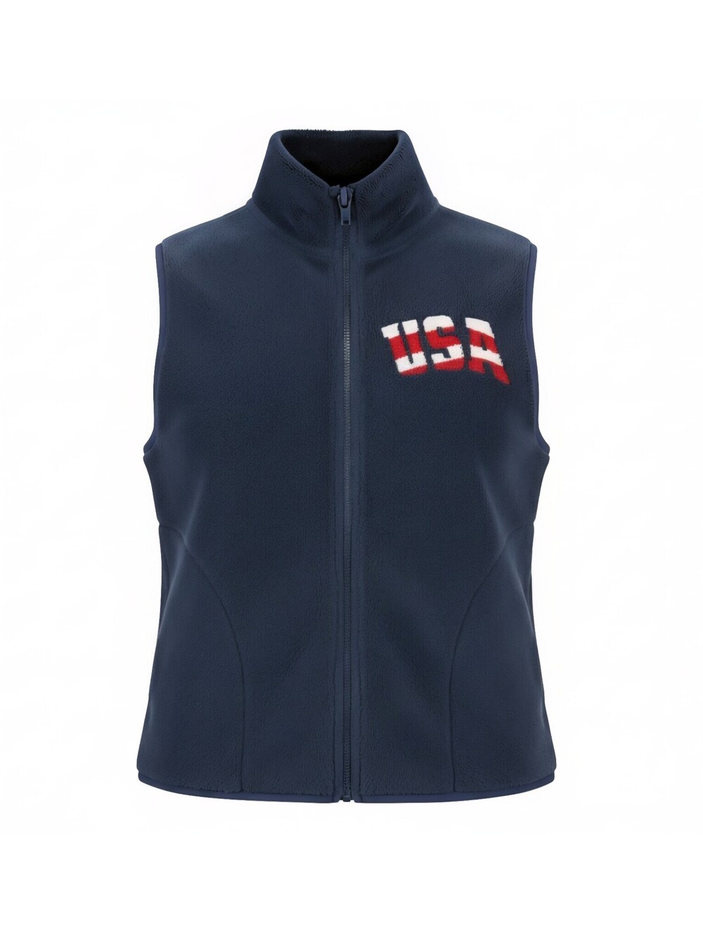 Vintage Milton Funwear USA Flag Fleece Vest Mens M Navy Blue Full Zip